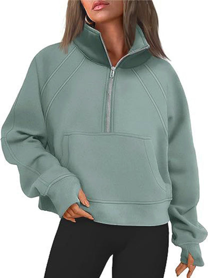 Women's Oversized Half Zip Pullover Sweatshirt Pocket