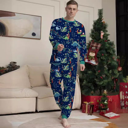 Printed Family Parent-Child Boys and Girls European Dinosaur Christmas Pajamas