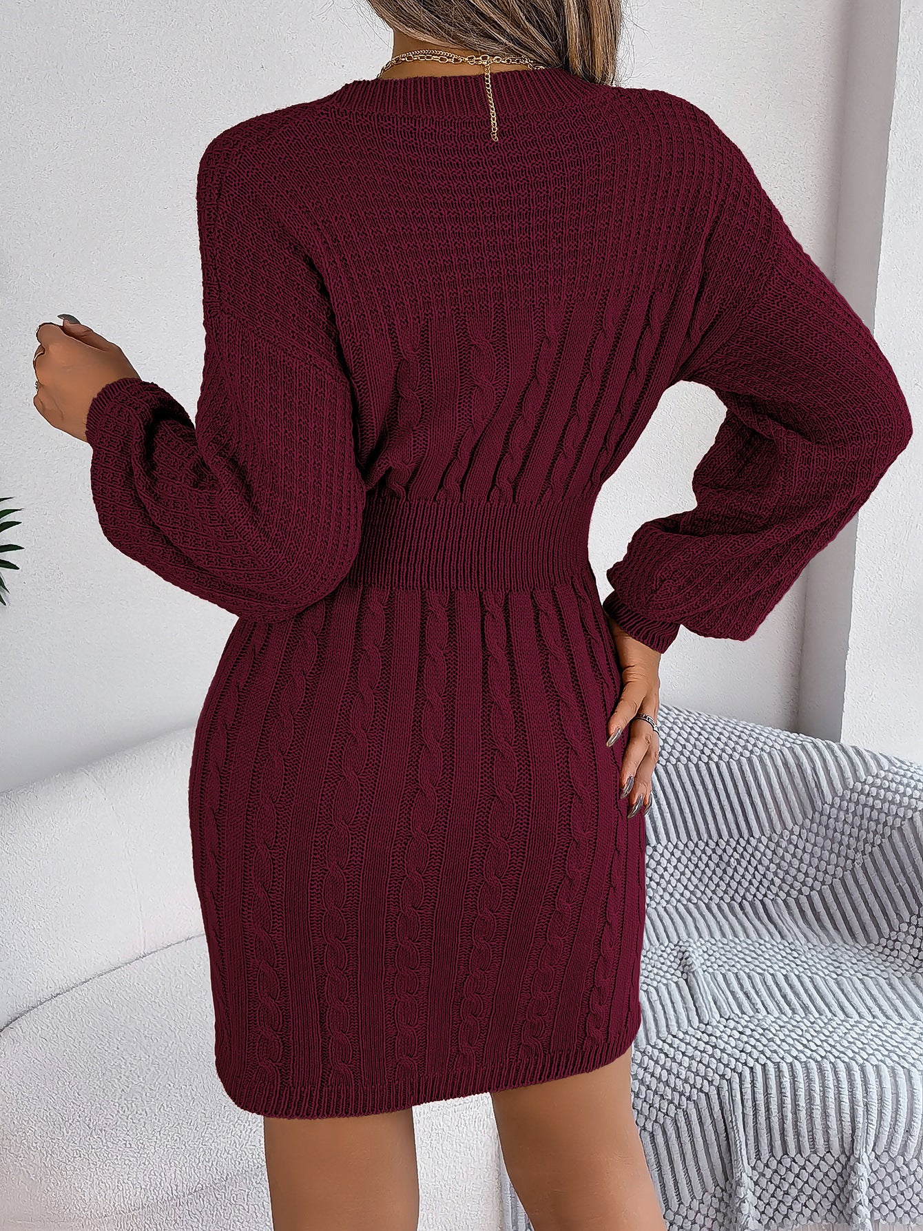 Grey Cable Knit Cutout Sweater Dress – Bodycon Mini