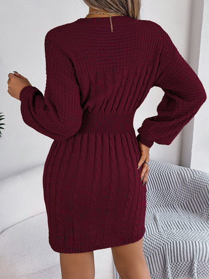 Grey Cable Knit Cutout Sweater Dress – Bodycon Mini