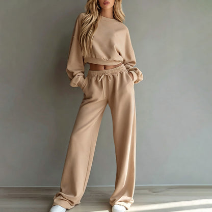 Women's Cropped Sweatshirt Wide Leg Pants Lounge Set