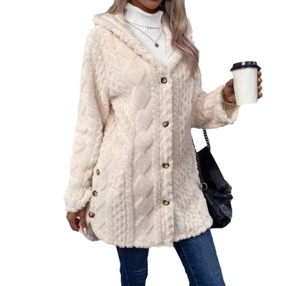 Women's Hooded Fleece Button Up Cardigan Jacket