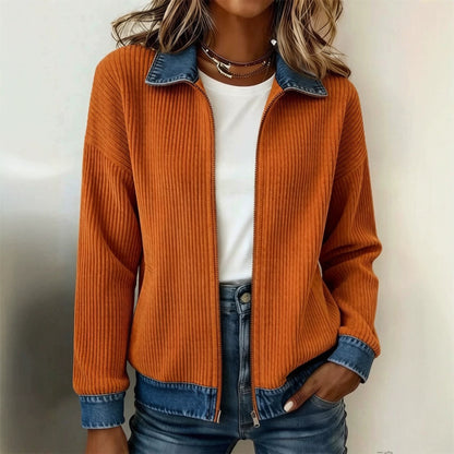 Women's Denim Patchwork Zip-Up Cardigan