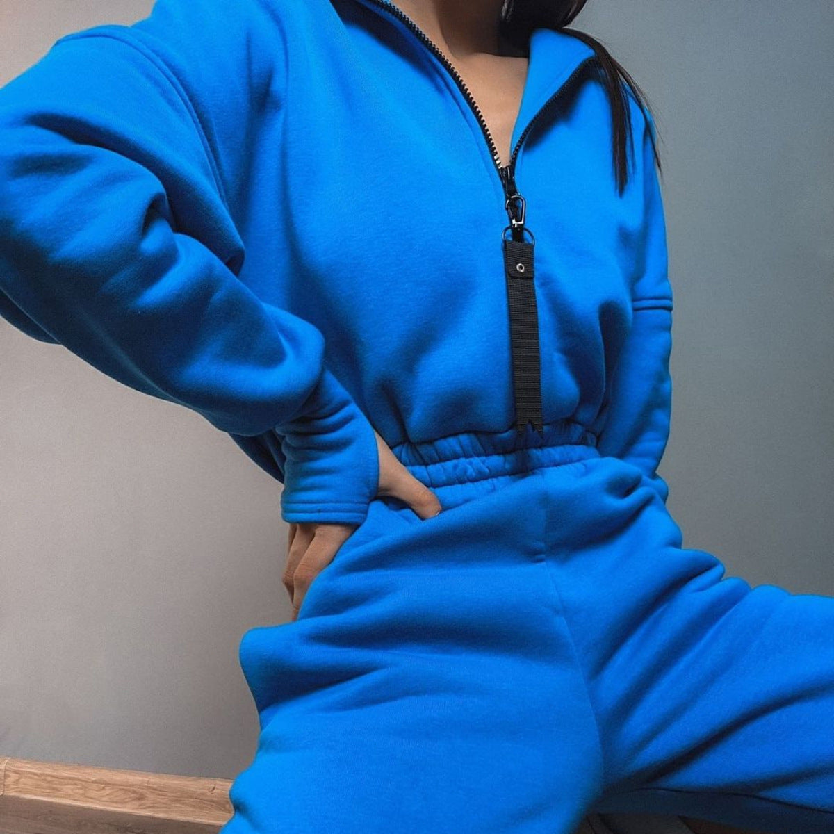 Women's Zip Up Hooded Fleece Jumpsuit Streetwear
