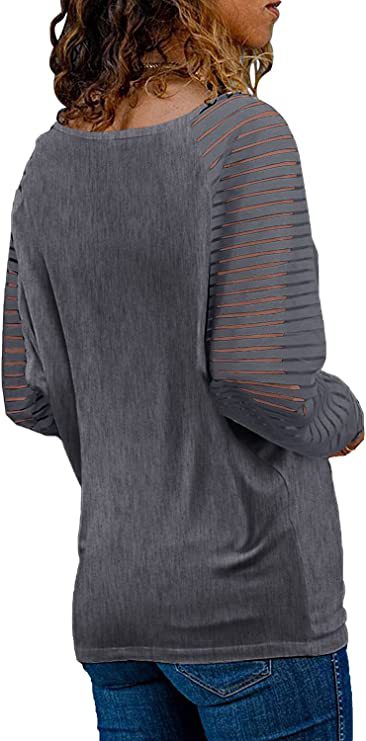 Striped Sleeve V Neck Cotton Long Sleeve Top