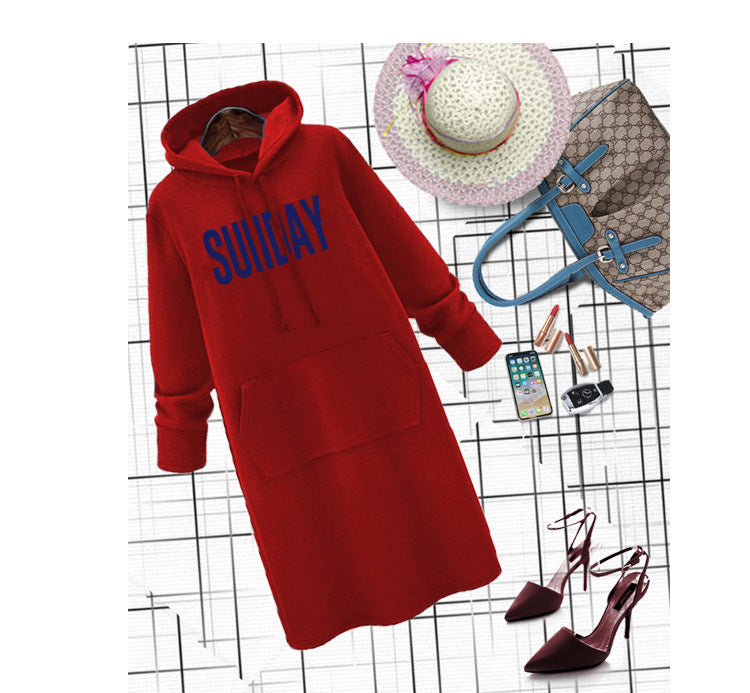 Plus Size Graphic Hoodie Dress Maxi Long Sleeve Pockets