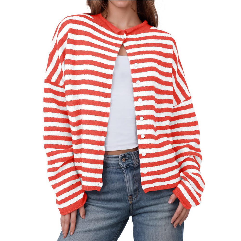 Striped Color Block Cardigan Sweater | Long Sleeve Casual Open Front
