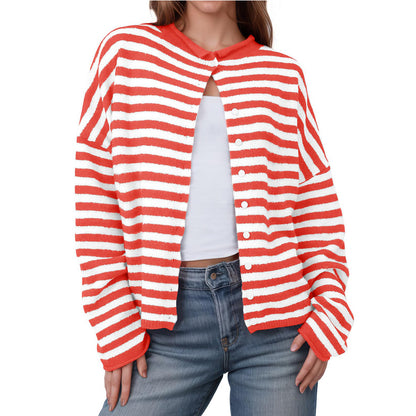 Striped Color Block Cardigan Sweater | Long Sleeve Casual Open Front