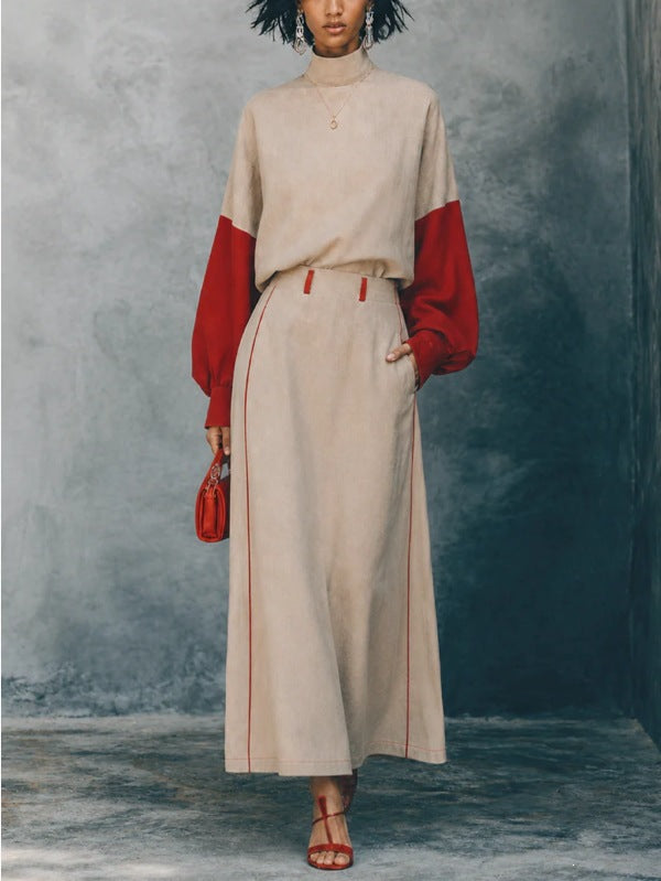 Women's Colorblock Balloon Sleeve Top & Maxi Skirt Set