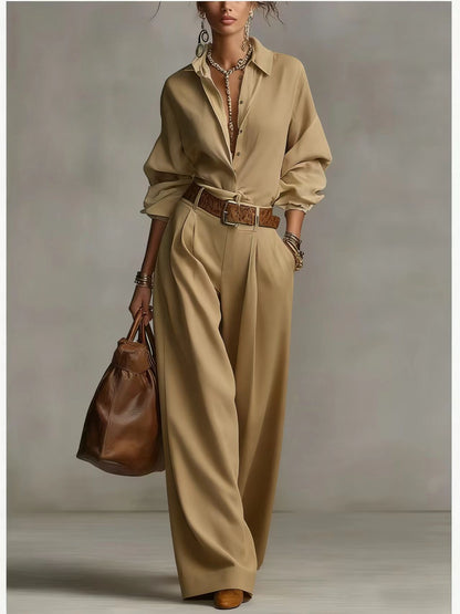 Women's Casual Blouse & Wide Leg Pants Two Piece Set