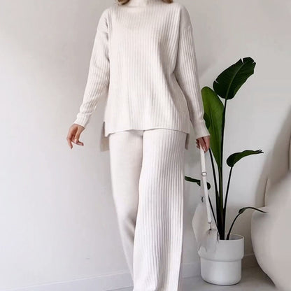 Women's Ribbed Knit Turtleneck & Pants Two Piece Set