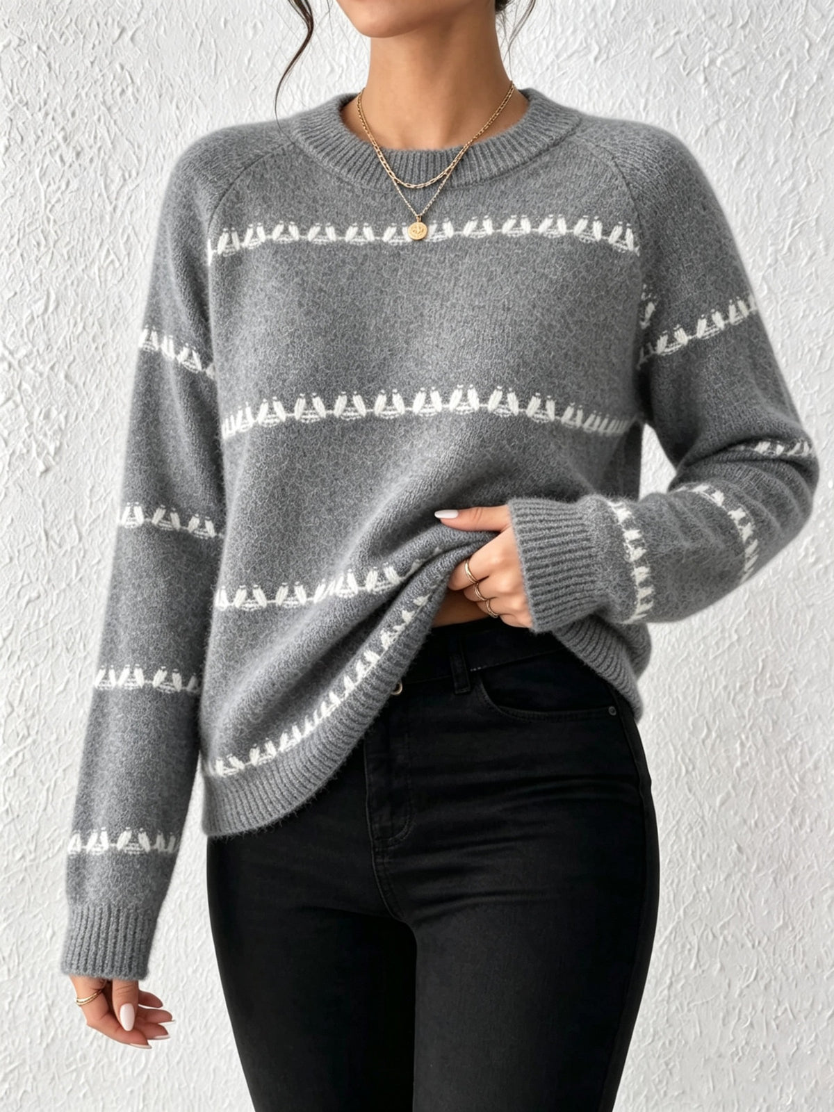 Oversized Crewneck Fair Isle Sweater Vintage Knit Pullover