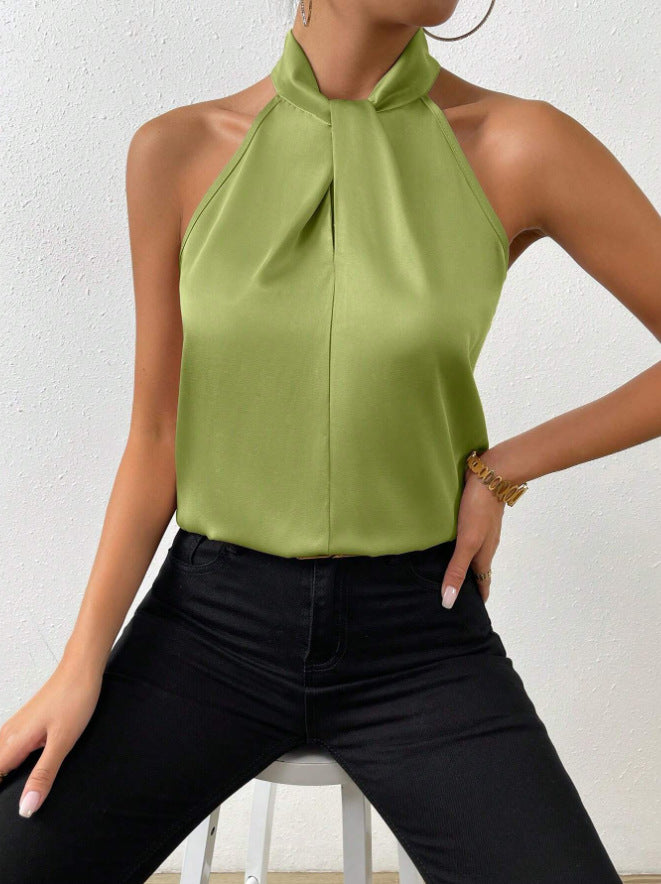 Women Satin Halter Top Sleeveless Elegant Blouse