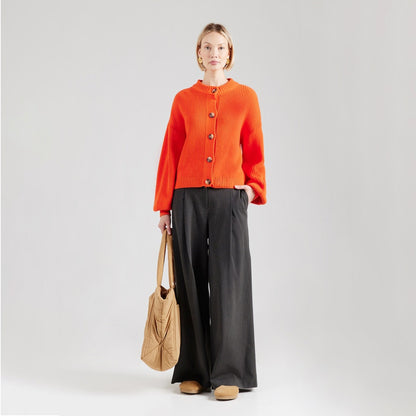 Women's Cropped Cardigan Button Front Orange Knit Sweater