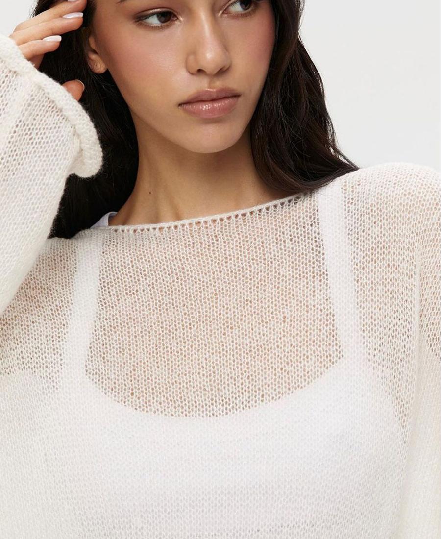 Sheer Knit Pullover Sweater Long Sleeve Loose Fit Top