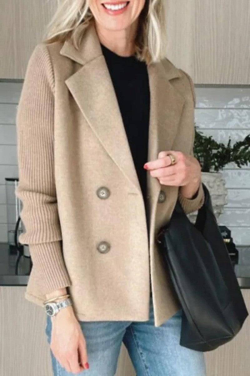 Womens Double Breasted Blazer Knit Sleeve Jacket