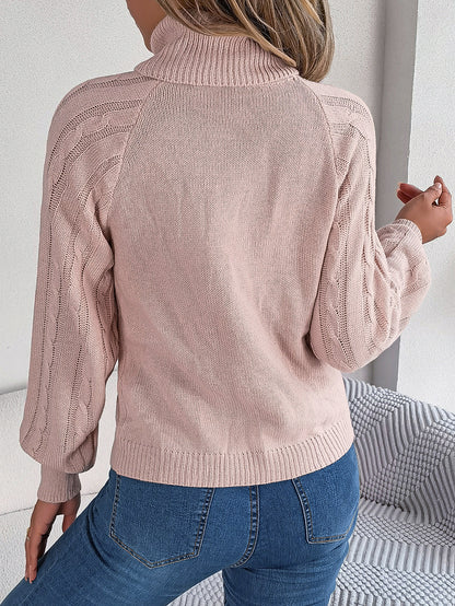 2025 Fall Winter Buttoned Cable Knit Turtleneck Sweater