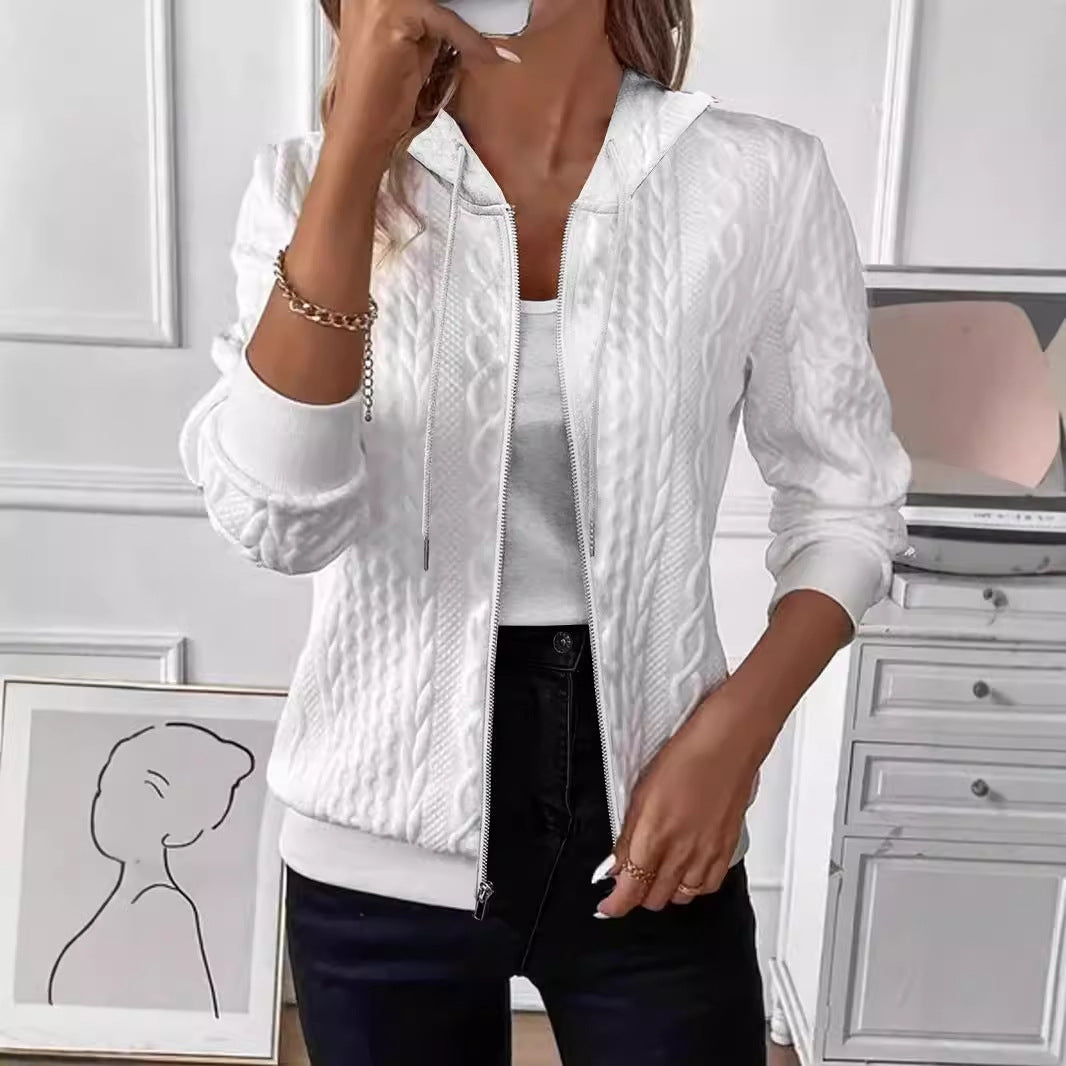 Womens Cable Knit Zip Up Hoodie Slim Fit Jacket