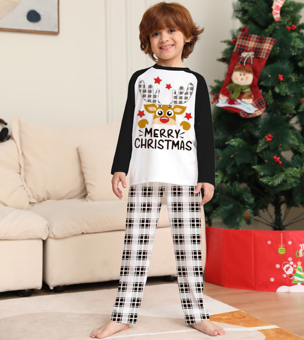 Deer Letter Plaid Parent-child Outfit Printed Loungewear Christmas Pajamas