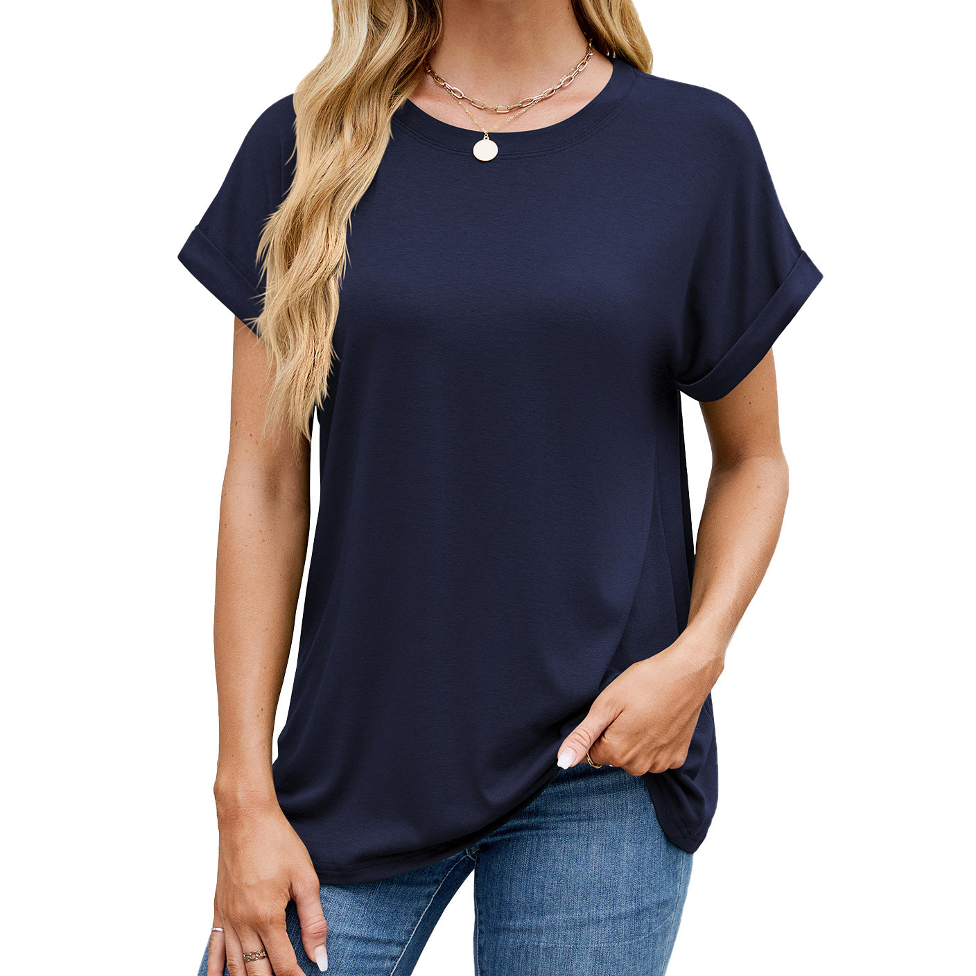Solid Knit T Shirt Loose Fit Casual Custom Top