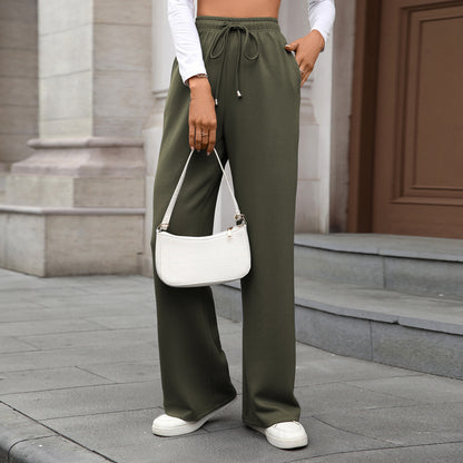 Womens Wide Leg Pants Elastic Waist Drawstring Pockets