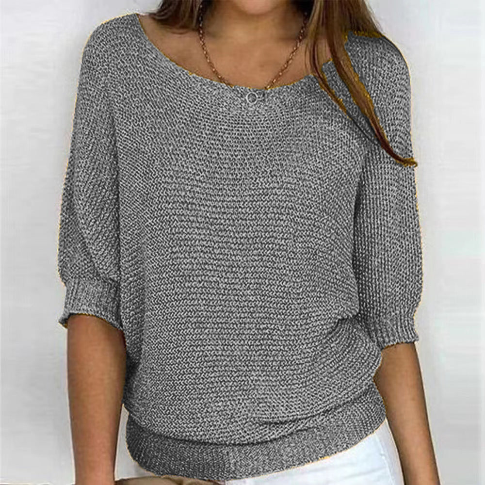 Women's 3/4 Sleeve Crew Neck Knit Sweater Top