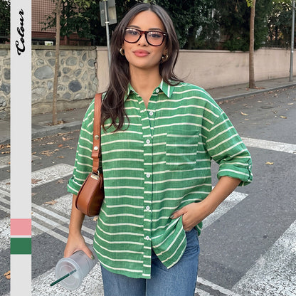 Striped Button Down Relaxed Long Sleeve Shirt