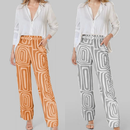 Women's Geo Print Pants & Blouse Two Piece Set