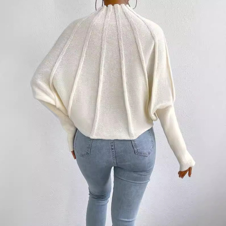 Women's Mock Neck Batwing Chunky Knit Pullover Sweater