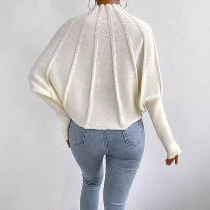 Women's Mock Neck Batwing Chunky Knit Pullover Sweater