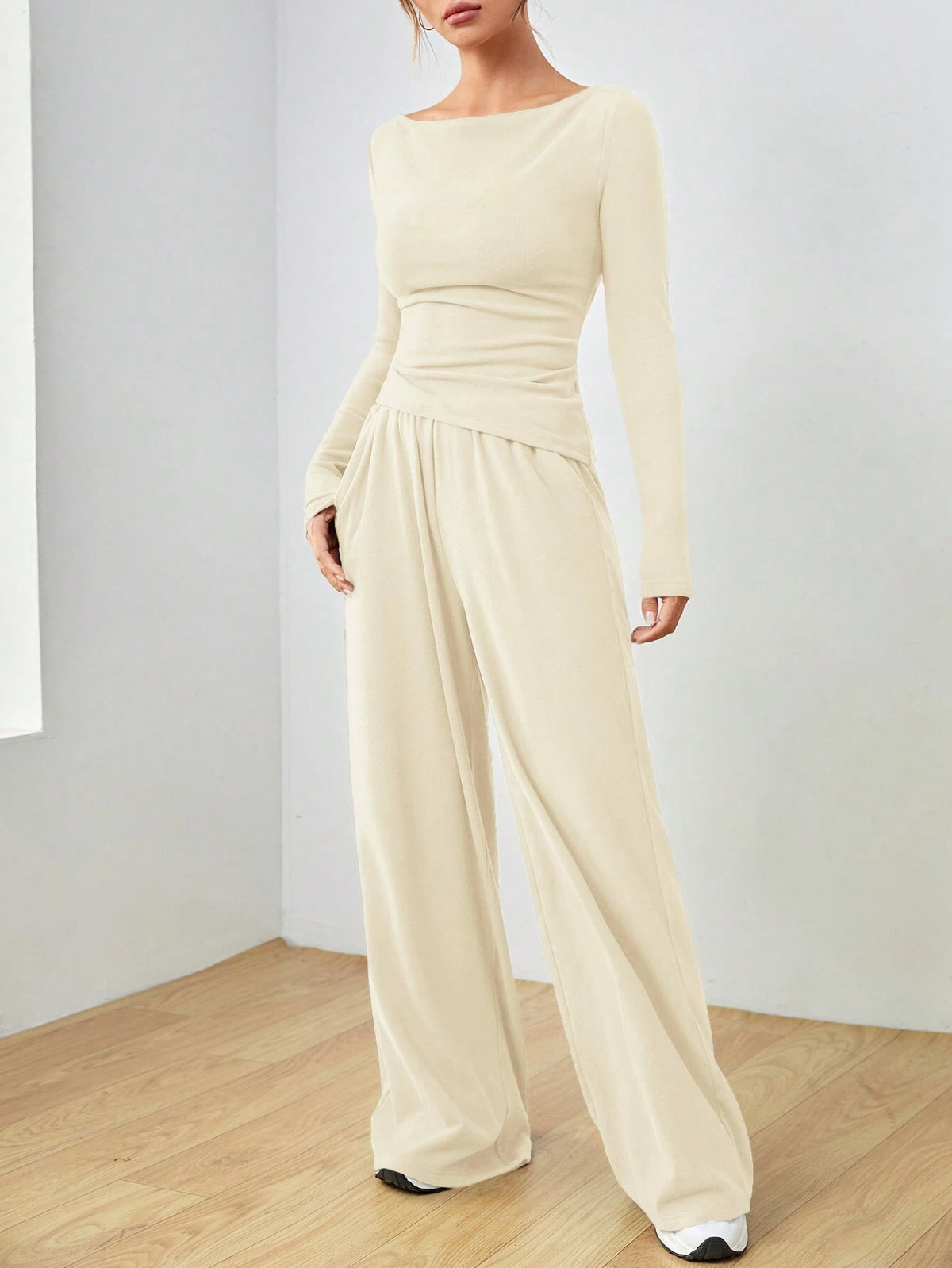 Women's Two Piece Wide Leg Pants Set Long Sleeve
