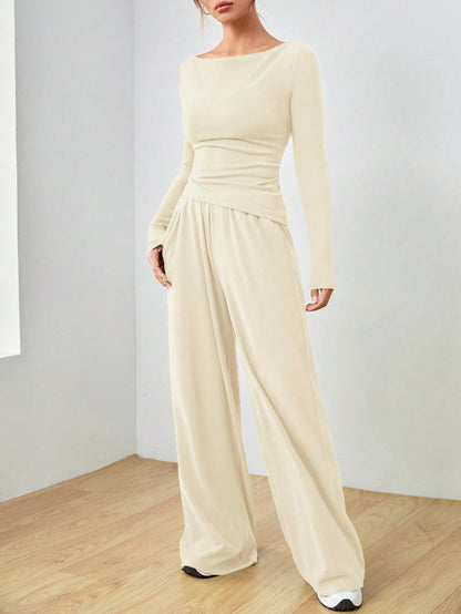 Women's Two Piece Wide Leg Pants Set Long Sleeve