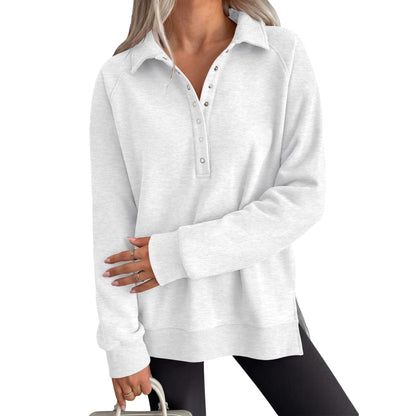 Women's Oversized Collared Button Pullover Sweatshirt