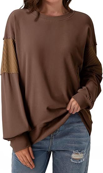Colorblock Striped Sweatshirt Women Casual Pullover Top