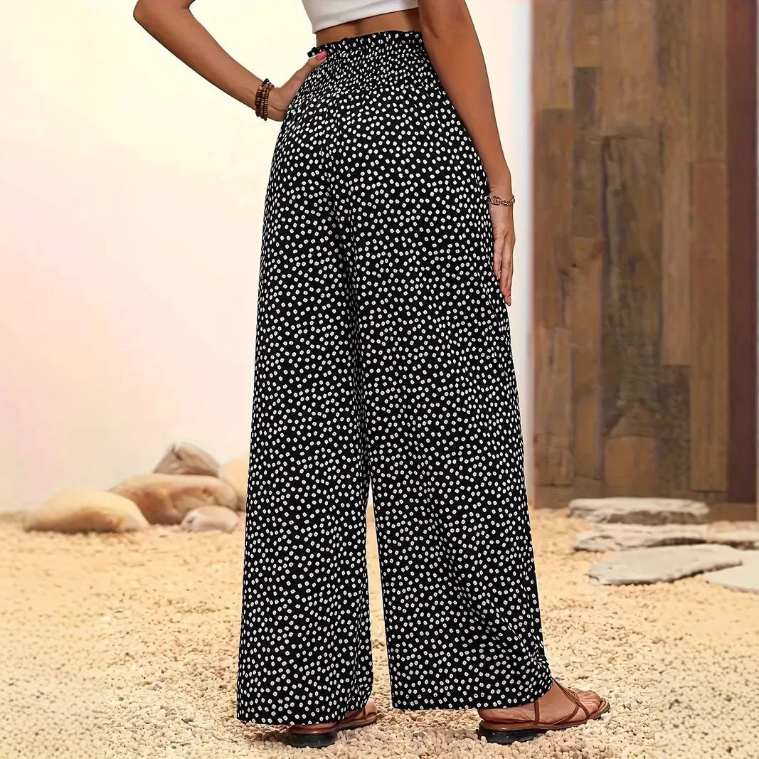 Women's Polka Dot Elastic Waist Wide Leg Casual Pants