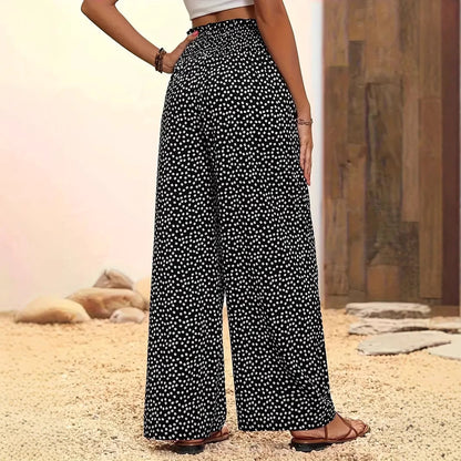 Women's Polka Dot Elastic Waist Wide Leg Casual Pants