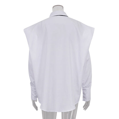 Oversized White Button Down Shirt With Tie Long Sleeve