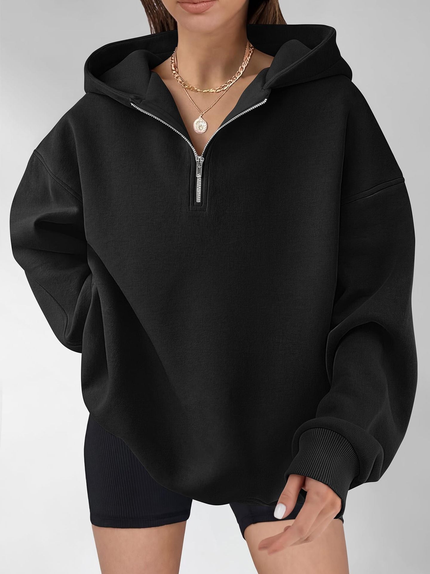 Half Zip Hoodie Sweatshirt Oversized Relaxed Fit