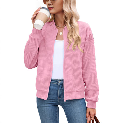 Women's Quilted Zip-Up Bomber Jacket Lightweight Casual