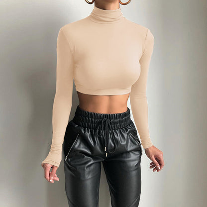 Sexy Fitted Mock Neck Long Sleeve Crop Top