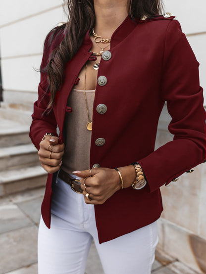 Women's Fitted Cropped Blazer Gold Button Long Sleeve