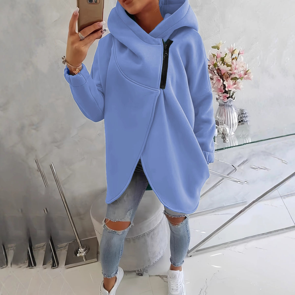 Women's Oversized Fleece Zip Hoodie Sweatshirt