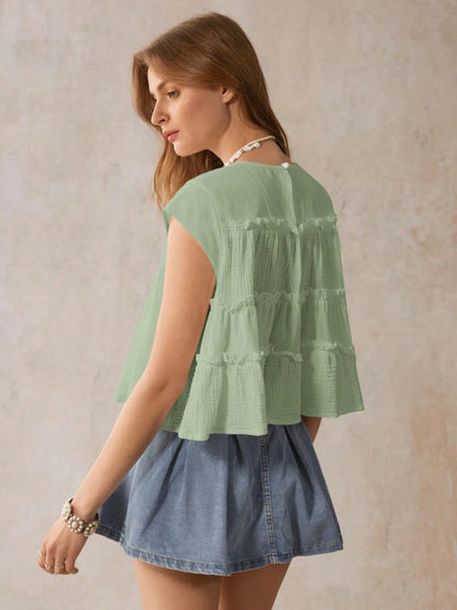 Cotton Tiered Babydoll Blouse Loose Ruffle Summer Top