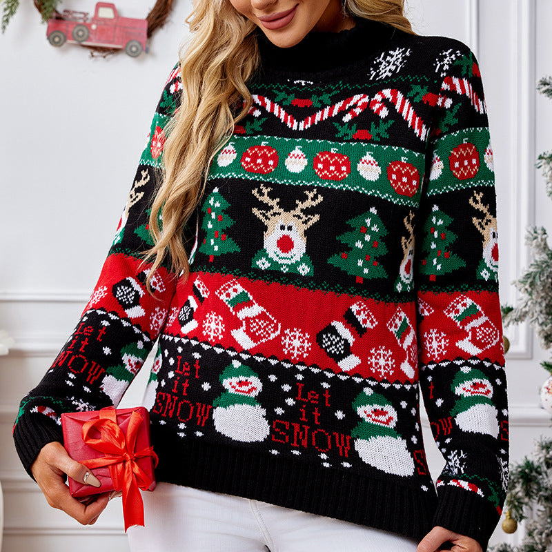 Christmas Snowman Knit Sweater with Turtleneck Pullover