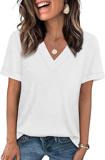 Women's V-Neck Short Sleeve Soft Cotton Casual T-Shirt Top