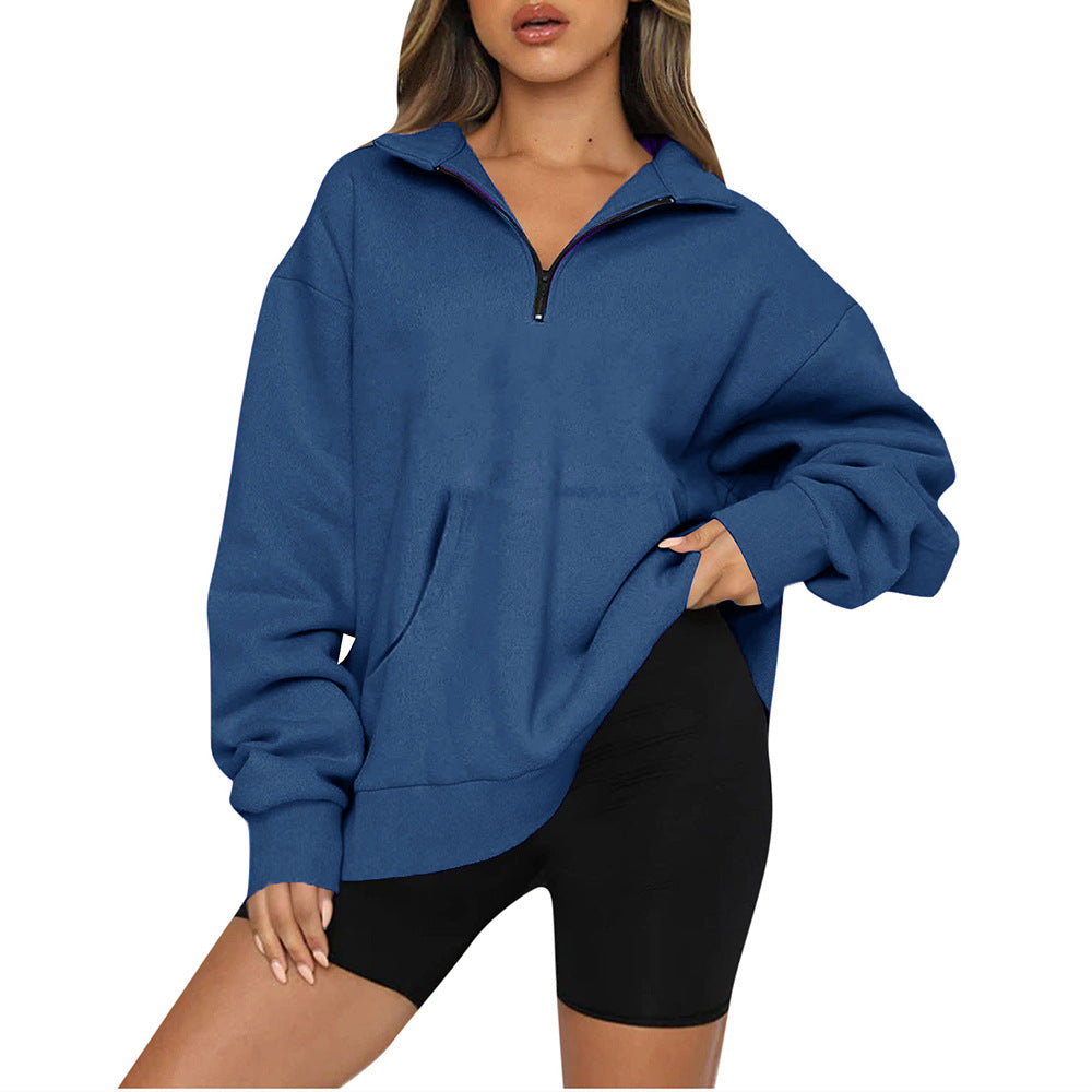 Oversized Half Zip Fleece Pullover Sweatshirt with Pocket