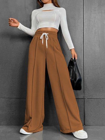 Womens High Waisted Drawstring Wide Leg Sweatpants
