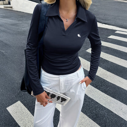 Women's Collared Long Sleeve Fitted Casual Work Top