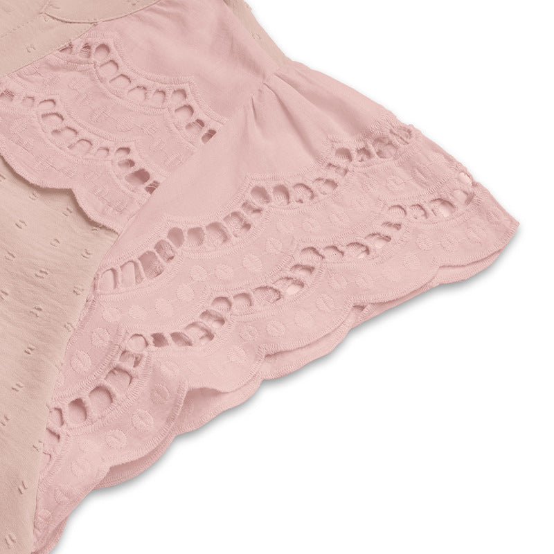 Women's Eyelet Ruffle Sleeve V-Neck Fitted Button Blouse