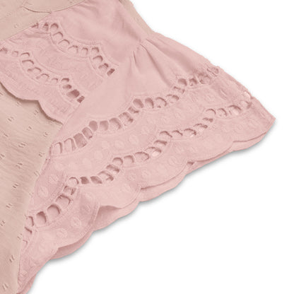 Women's Eyelet Ruffle Sleeve V-Neck Fitted Button Blouse